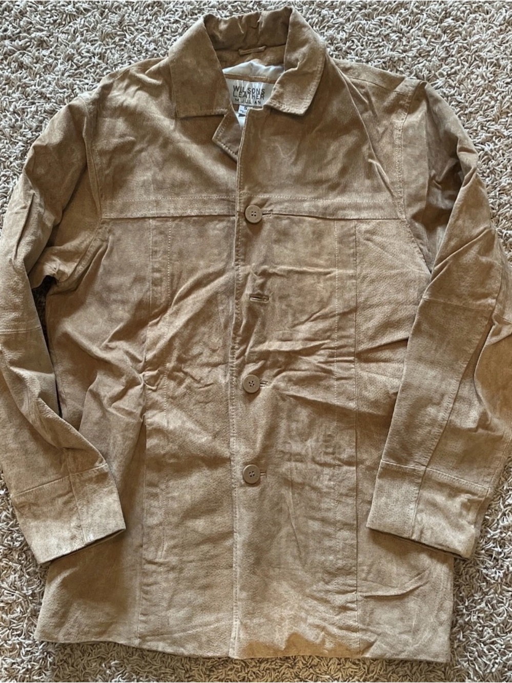 Wilsons Leather Light Brown Suede Button-Front Shirt Jacket